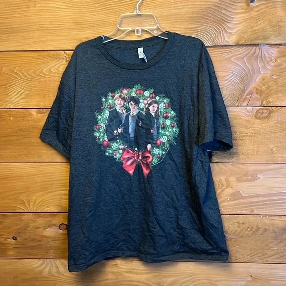 Harry Potter‎ Christmas Wreath Womens tshirt gray XL festive holidays casual Y2K - Picture 1 of 7